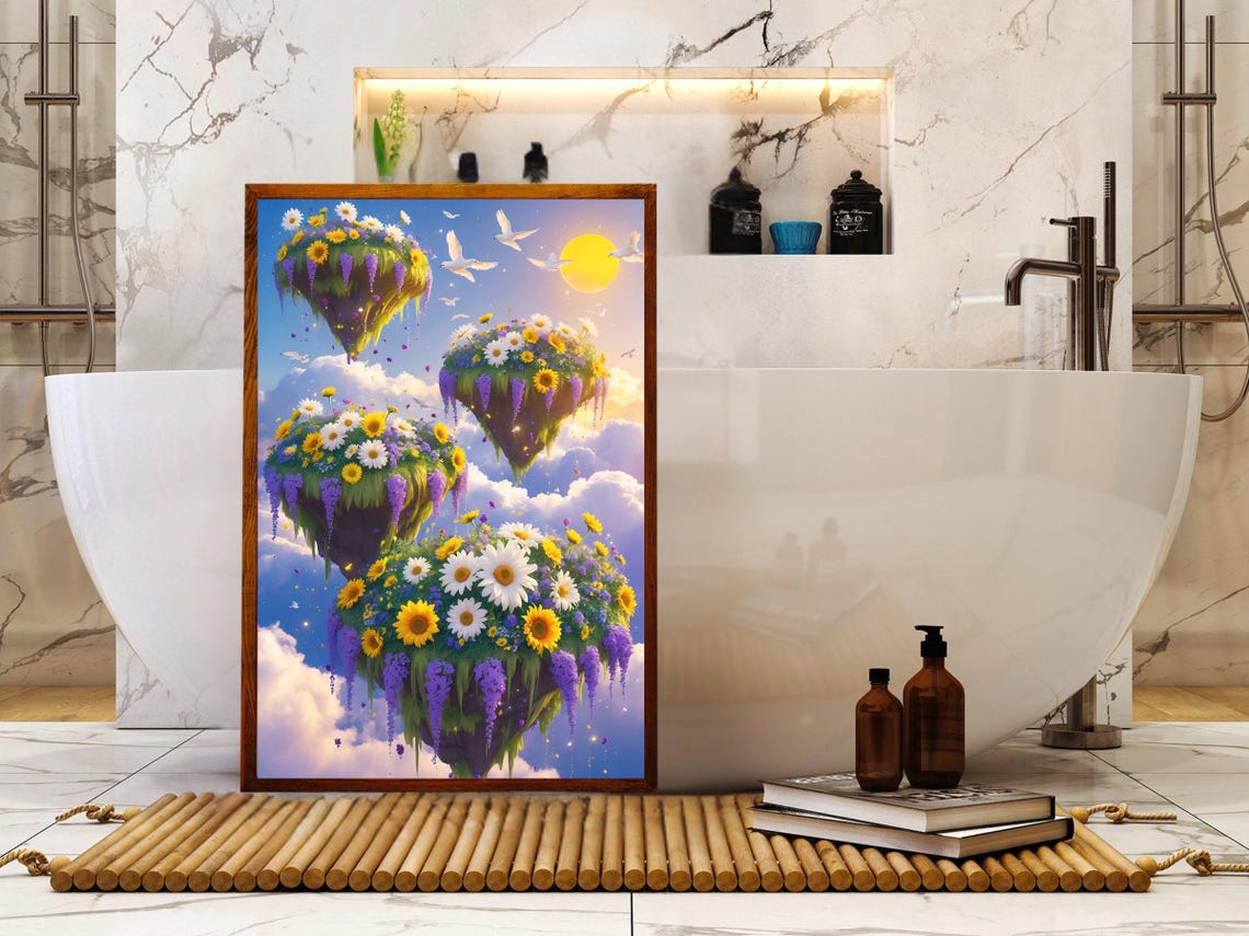 Floating Flower Islands With Sunflowers Under Sunny Sky Poster - Image 5