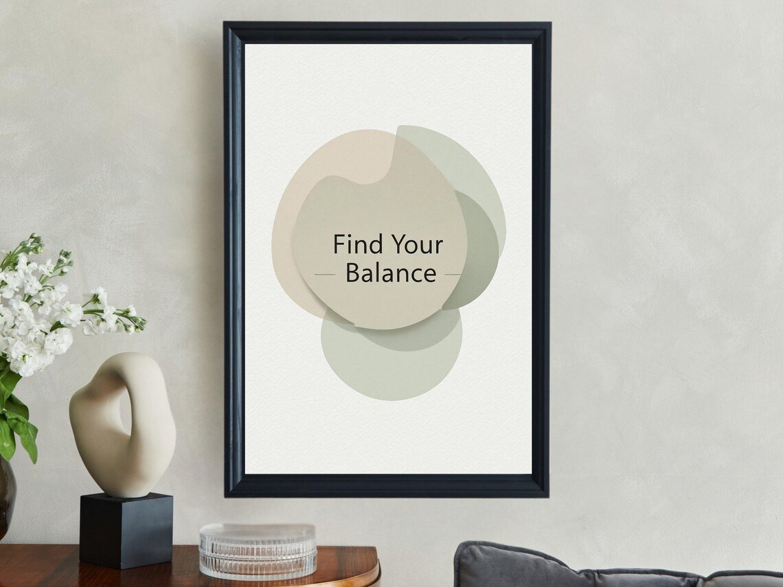 Find Your Balance Warm Neutral Boho Abstract Shapes Quote Poster