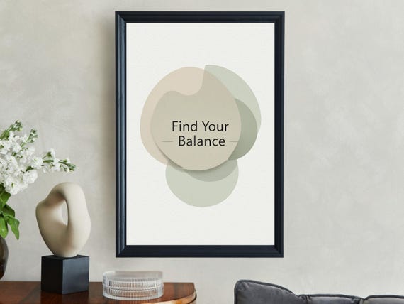Minimalist Boho Style Print Find Your Balance Wall Art Abstract Geometric Modern Home Decor Neutral Tones