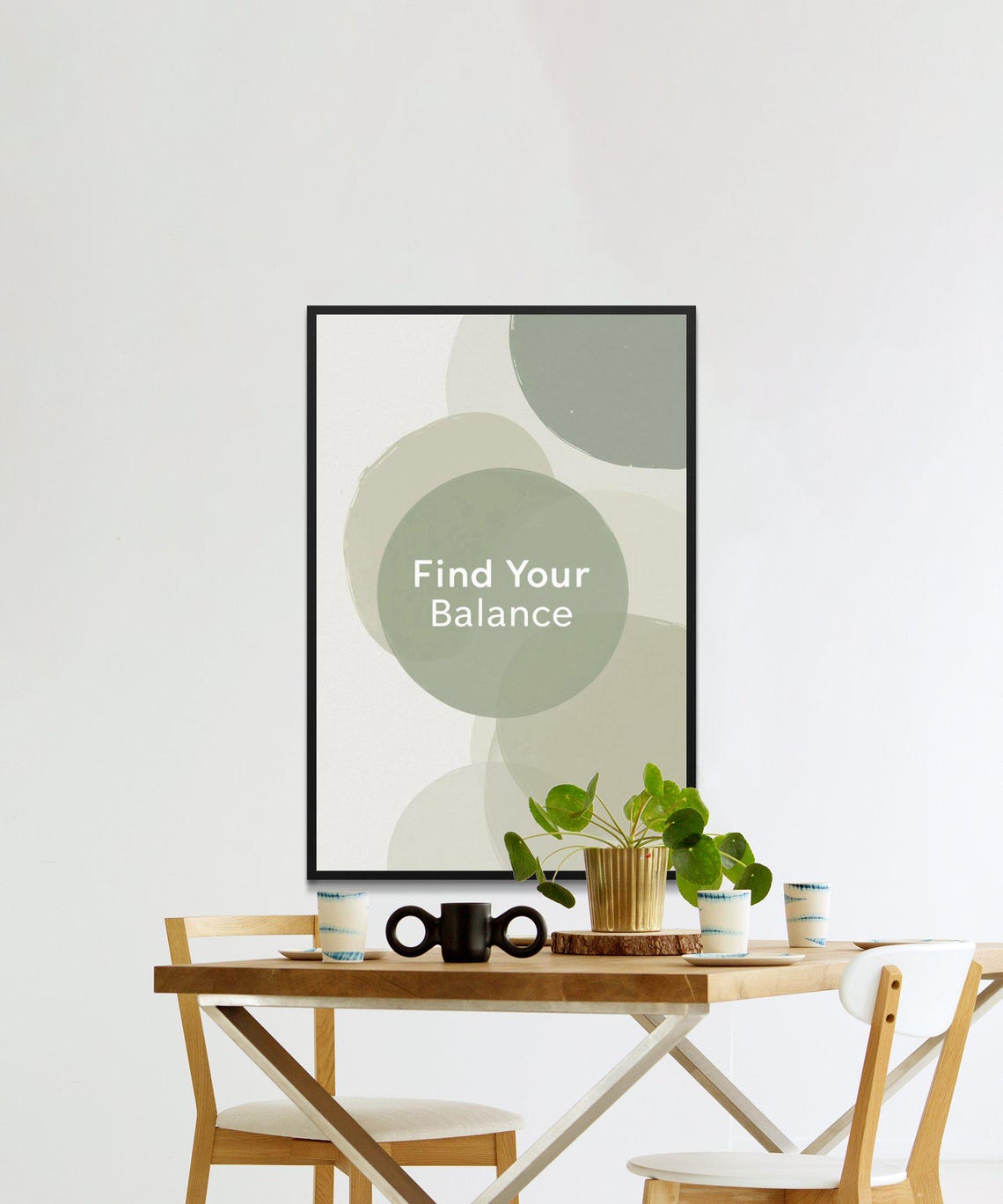 Find Your Balance Sage Green Overlapping Circles Abstract Quote Poster - Image 2