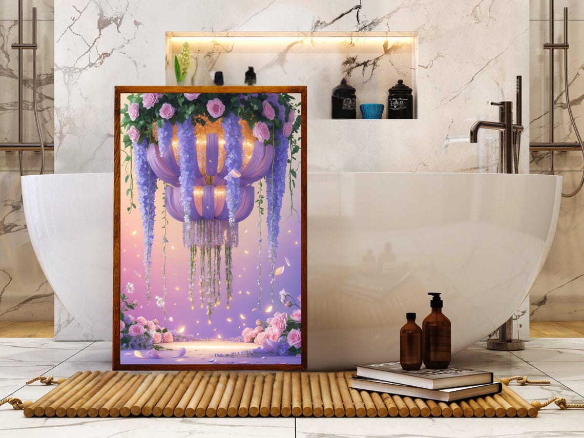 Hanging Floral Chandelier With Roses Wisteria Dream Glow Poster - Image 5