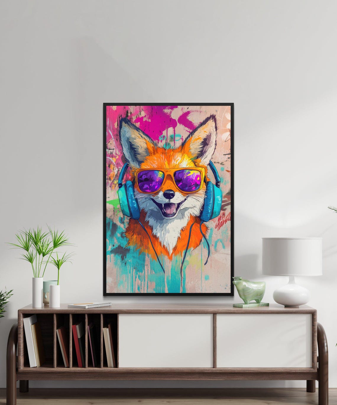 Cool Fox Wearing Sunglasses and Headphones Graffiti Art Poster - Image 5