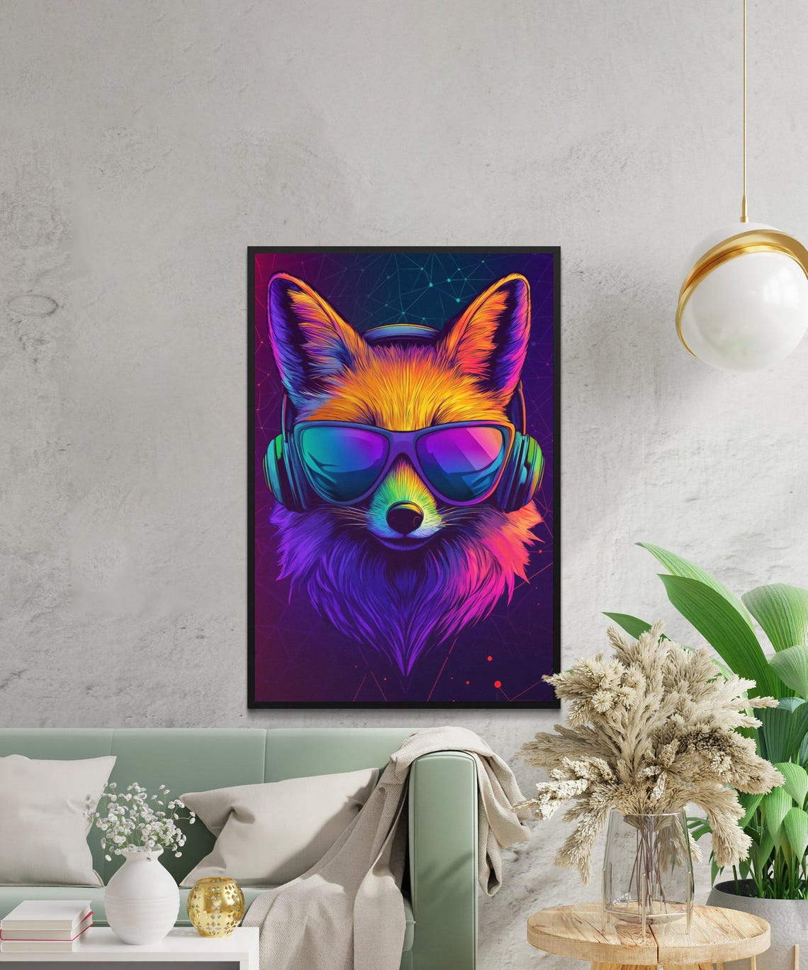 Neon Pop Art Fox with Headphones and Sunglasses Colorful Poster - Image 2