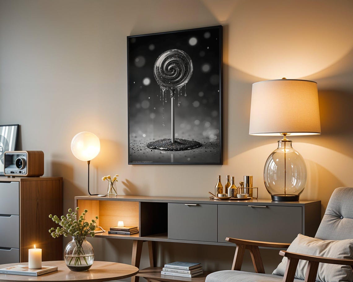 Melting Black Glitter Lollipop Swirl Dark Candy Sweet Art Poster - Image 3