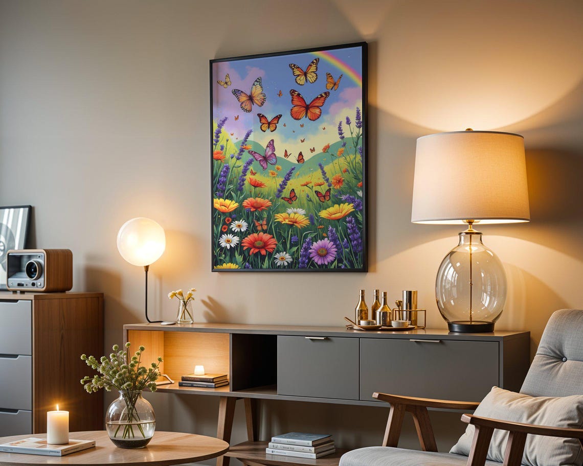 Vibrant Butterfly Garden Wall Art Colorful Nature Scene Print Floral Butterfly Art Whimsical Garden Decor Spring Floral Poster - Image 3