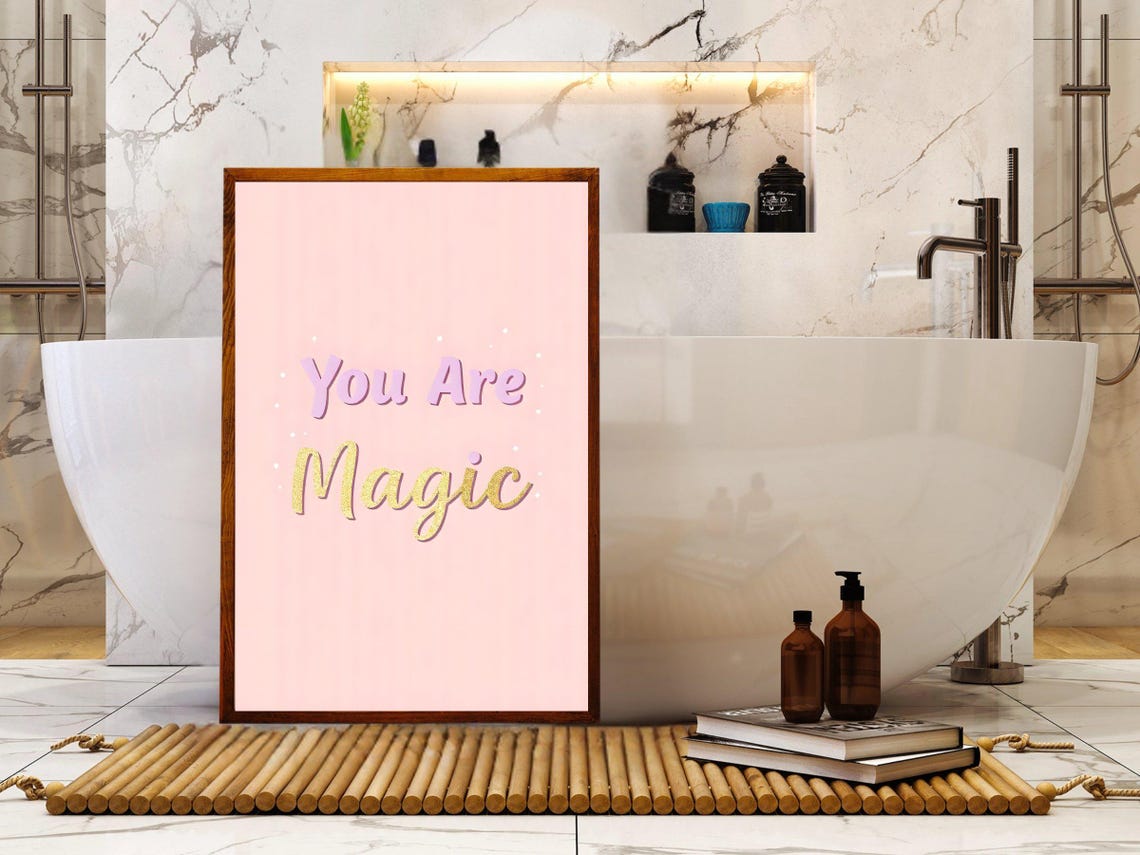 You Are Magic Pink Gold Glitter Script Typography Quote Poster - Image 2