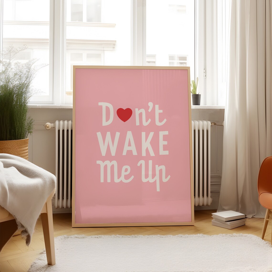 Dont Wake Me Up Pink Heart Funny Girly Bedroom Quote Art Poster - Image 3