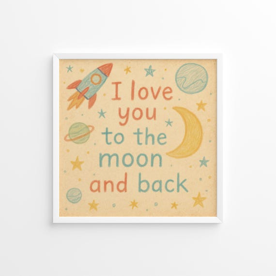 I Love You To The Moon And Back Poster Soft Pastel Rocket Nursery Print Square Baby Room Art