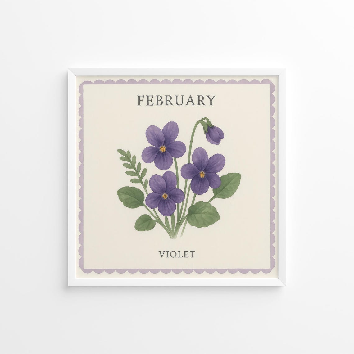February Violet Purple Vintage Botanical Birth Flower Poster