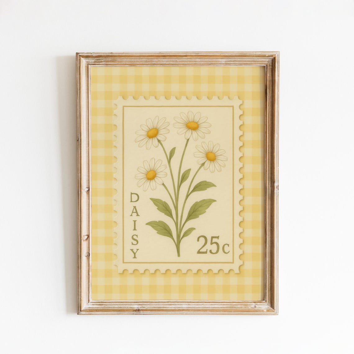 Vintage Daisy 25c Postage Stamp Yellow Gingham Floral Poster