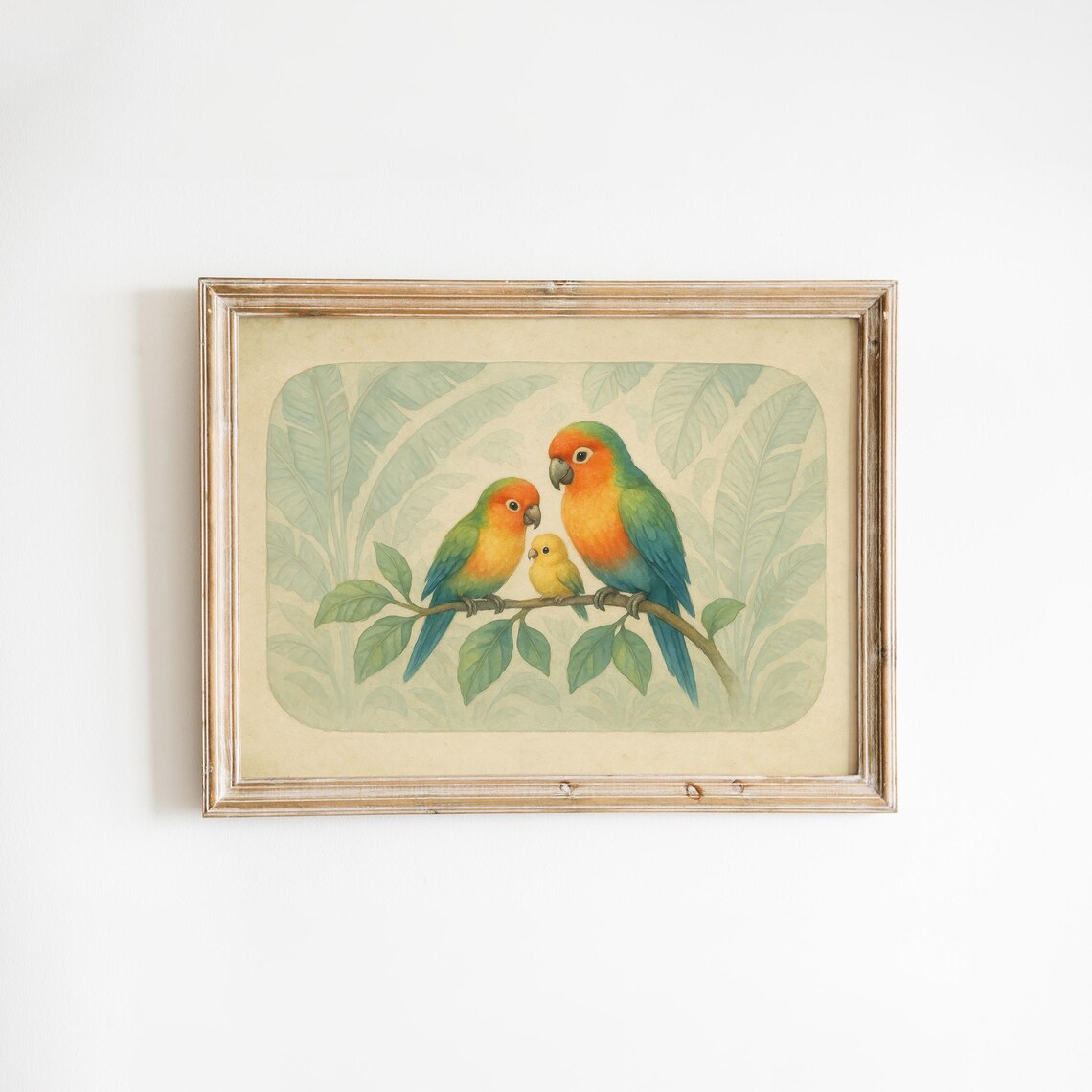 Lovebird Family Tropical Nursery Vintage Whimsical Bird Wall Poster