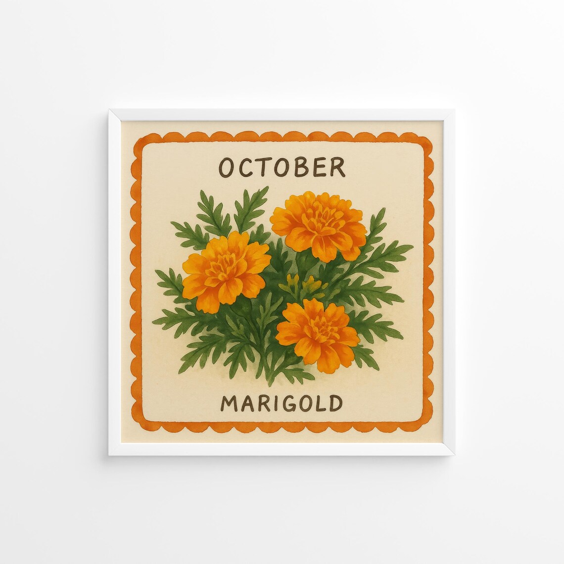 October Marigold Bright Orange Botanical Birth Flower Art Poster
