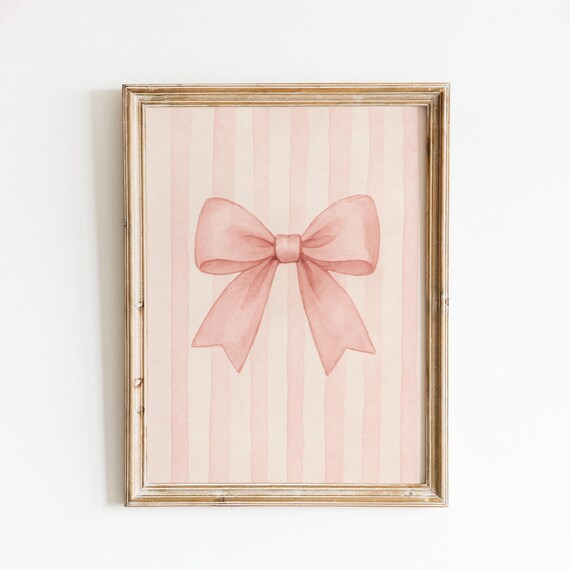 Single Pink Watercolor Bow Wide Striped Minimalist Style Print