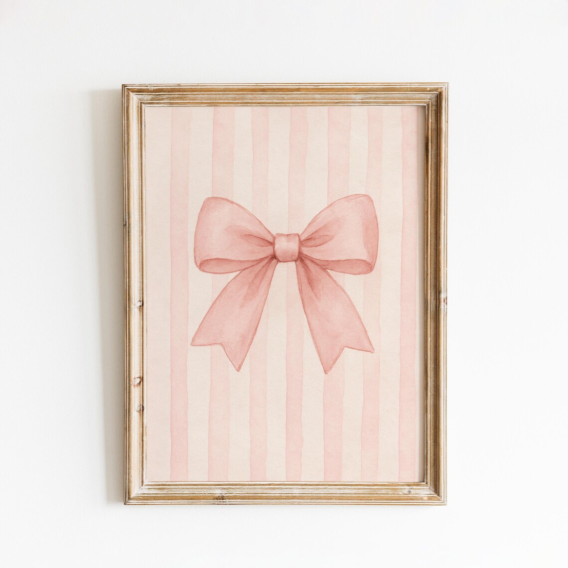 Single Pink Watercolor Bow Wide Striped Minimalist Style Print