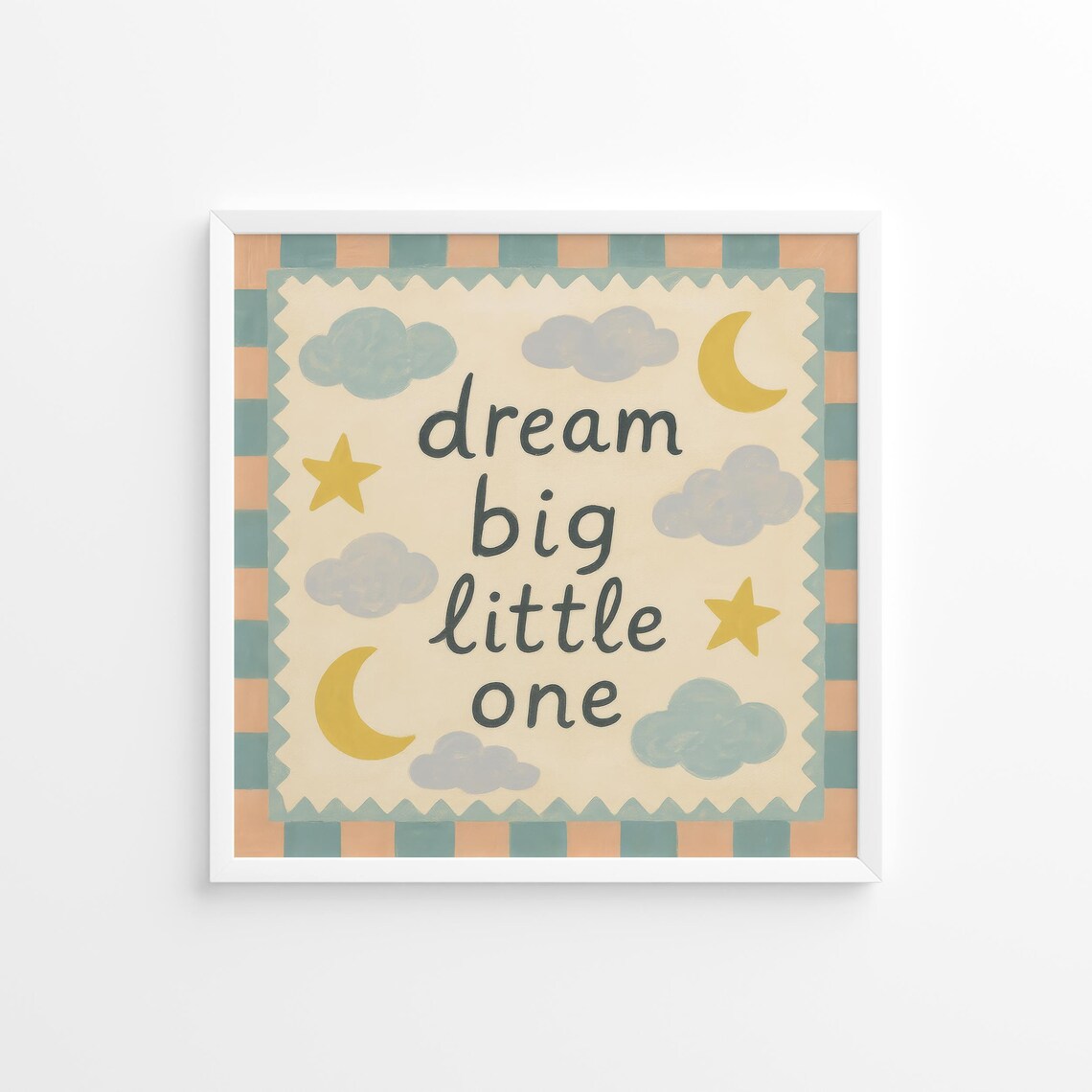 Dream Big Little One Moon and Stars Pastel Nursery Quote Poster