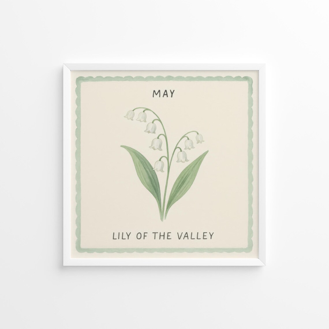 May Lily of the Valley White Watercolor Botanical Birth Poster