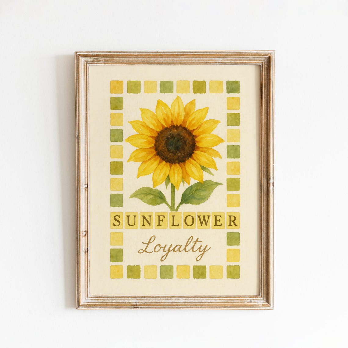 Sunflower Botanical Poster Vintage Floral Print With Loyalty Text Yellow Wall Art For Kitchen Or Nursery