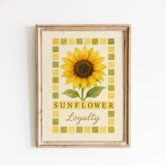 Sunflower Botanical Poster Vintage Floral Print With Loyalty Text Yellow Wall Art For Kitchen Or Nursery