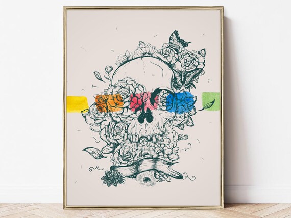 Eclectic Skull Maximalist Art Print, Gothic Decor