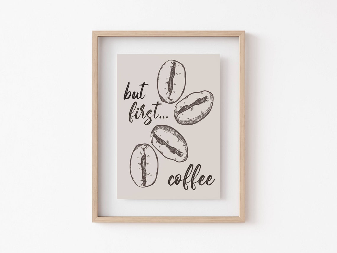 But First Coffee Script Quote Coffee Bean Sketch Kitchen Poster - Image 2