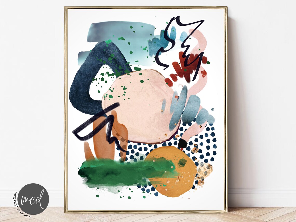Colorful Abstract Watercolor Navy Blush Green Modern Art Print