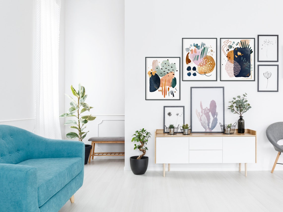 Navy Blue Terracotta Rust Modern Abstract Watercolor Shapes Poster - Image 4