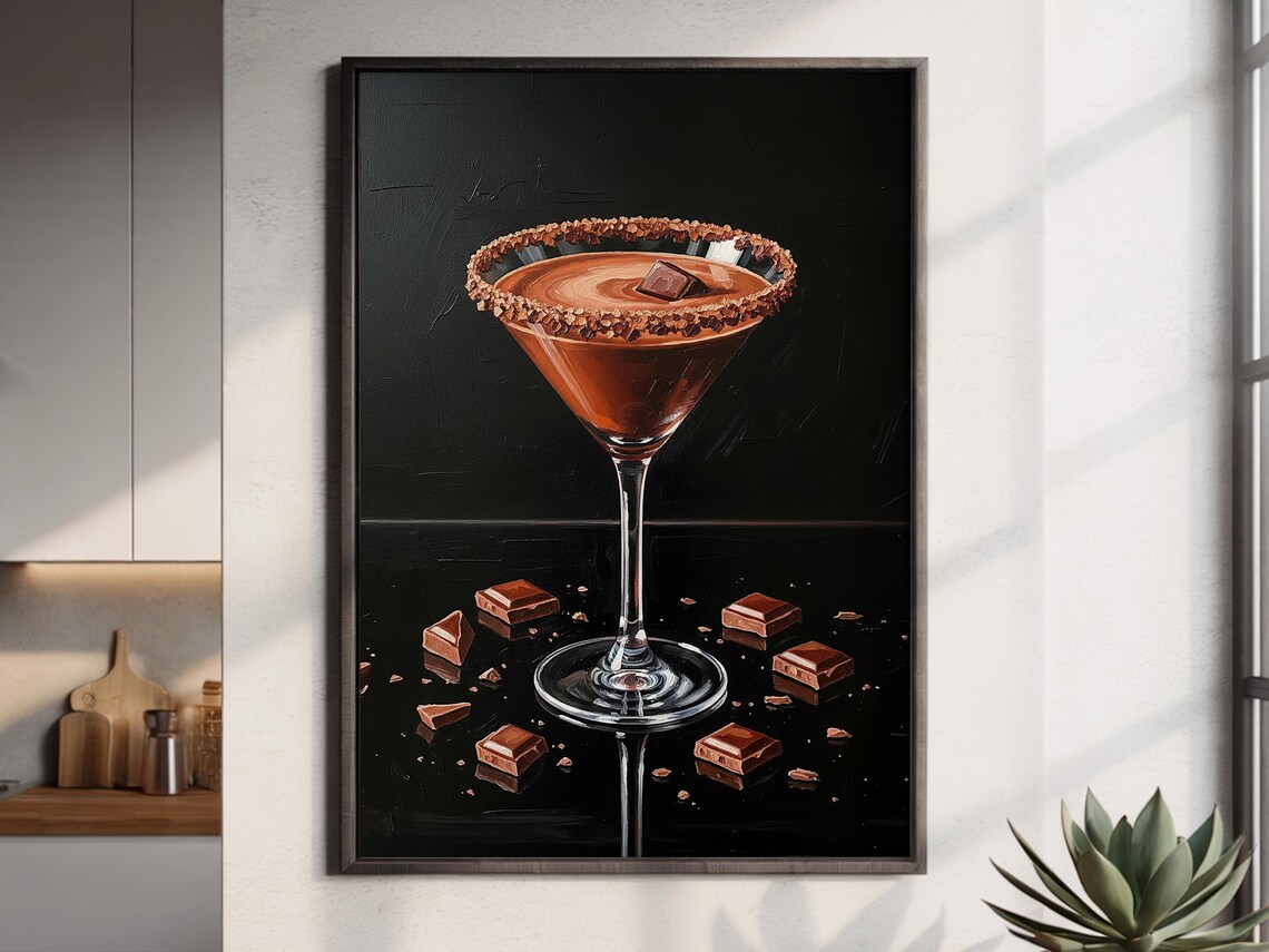 Chocolate Martini Cocktail Impasto Painting Black Background Bar Poster