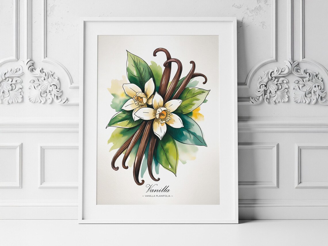Vanilla Watercolor Print Botanical Kitchen Wall Art