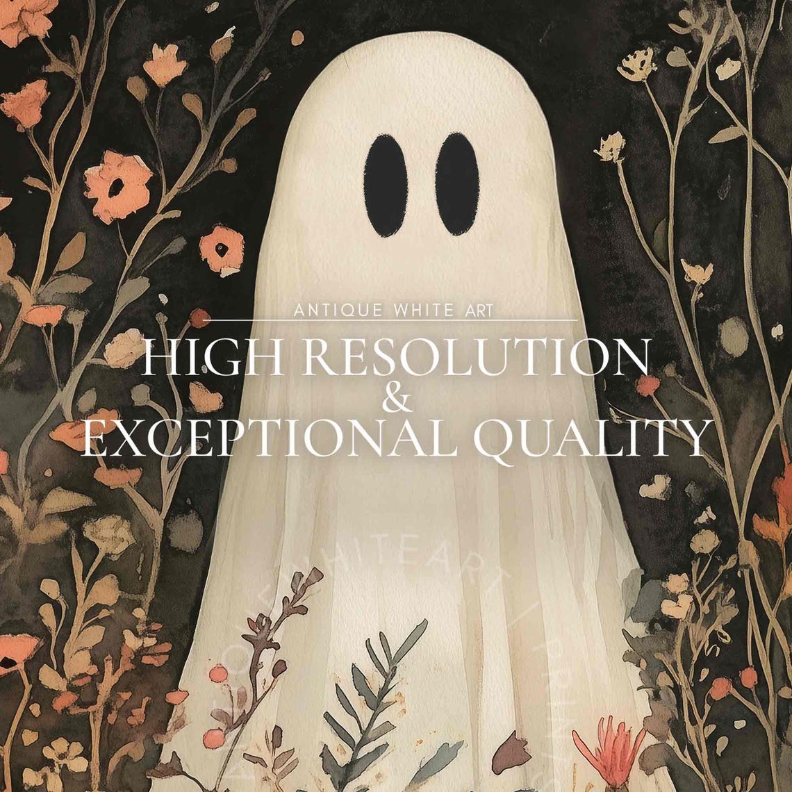 Halloween Wall Art Dark Halloween Prints Cute Ghost In A Wildflowers Painting Farmhouse Fall Prints Print A337 - Image 4