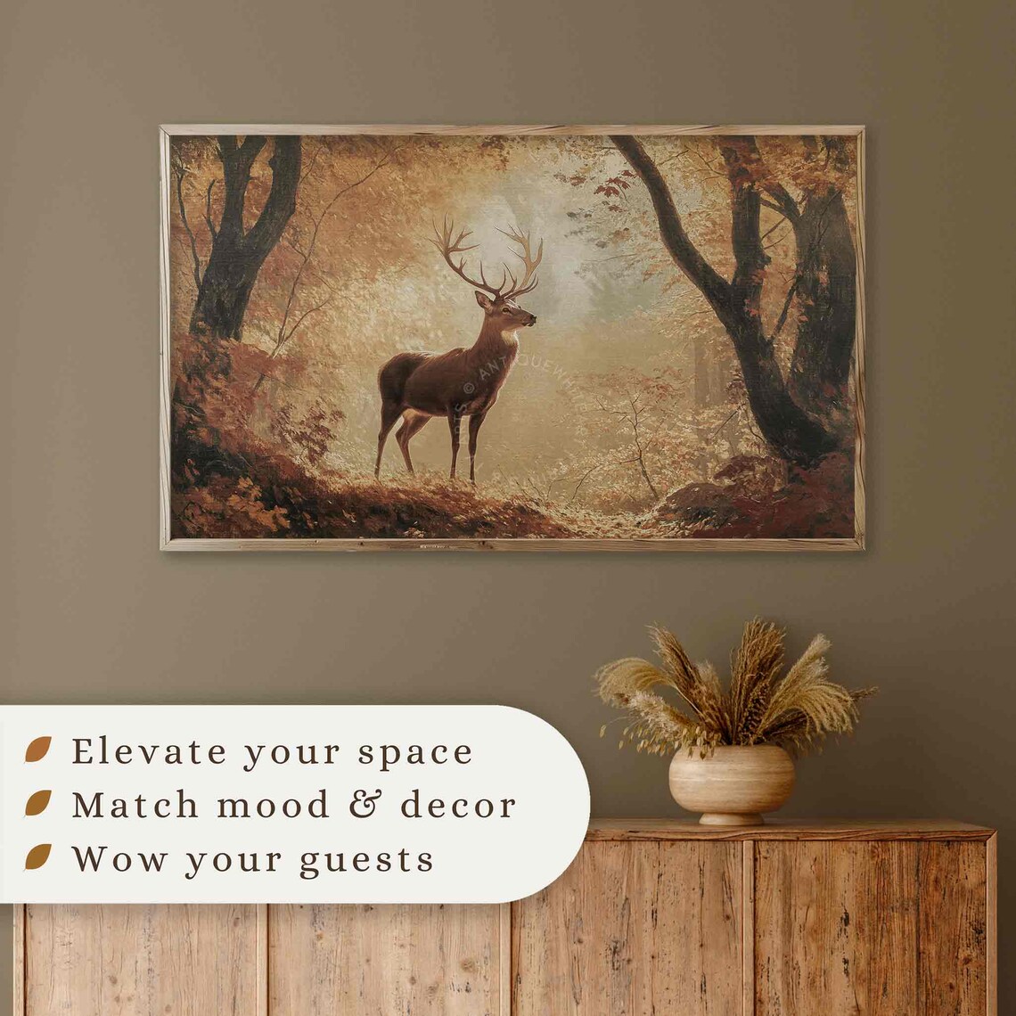 Deer in Fall Landscape, Vintage Style Art Print - Image 4