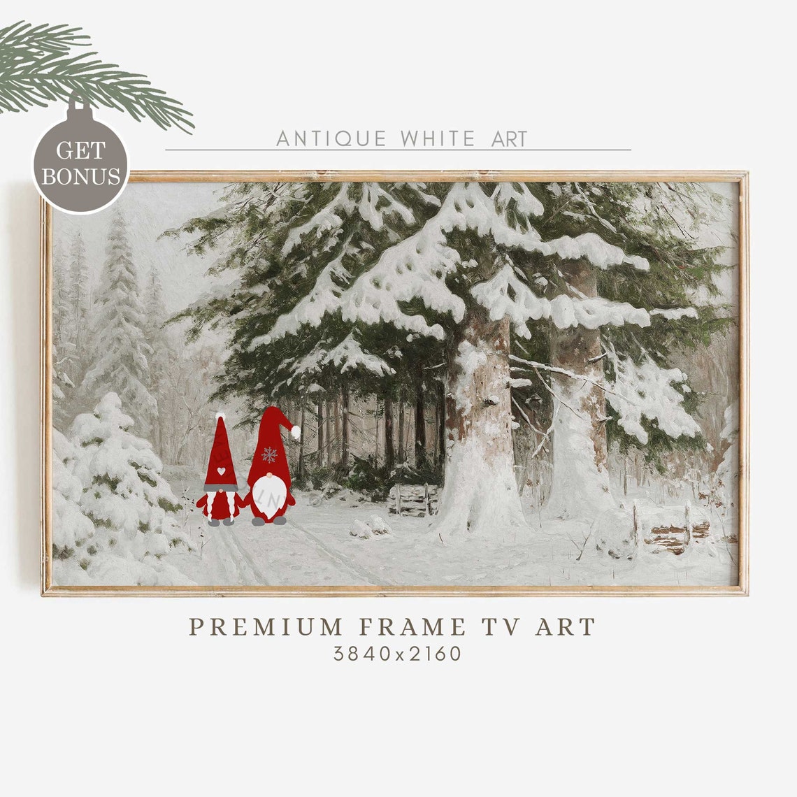 Cute Pair Gnomes Frame Tv Art Christmas Art For Tv Winter Vintage Painting Seasonal Frame Tv Christmas Neutral Christmas Decor Tv235