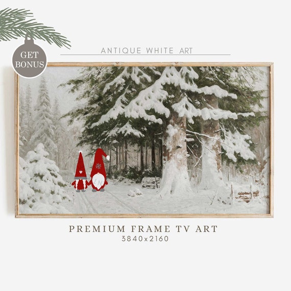 Cute Pair Gnomes Frame Tv Art Christmas Art For Tv Winter Vintage Painting Seasonal Frame Tv Christmas Neutral Christmas Decor Tv235