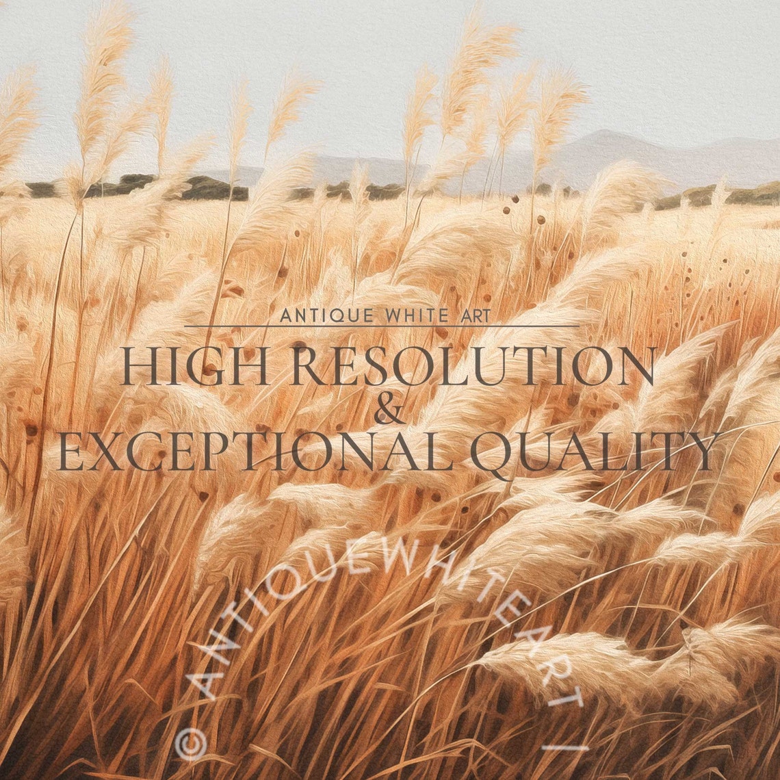 Golden Grass Field Seed Heads Hazy Mountain Vintage Wall Art Print - Image 4