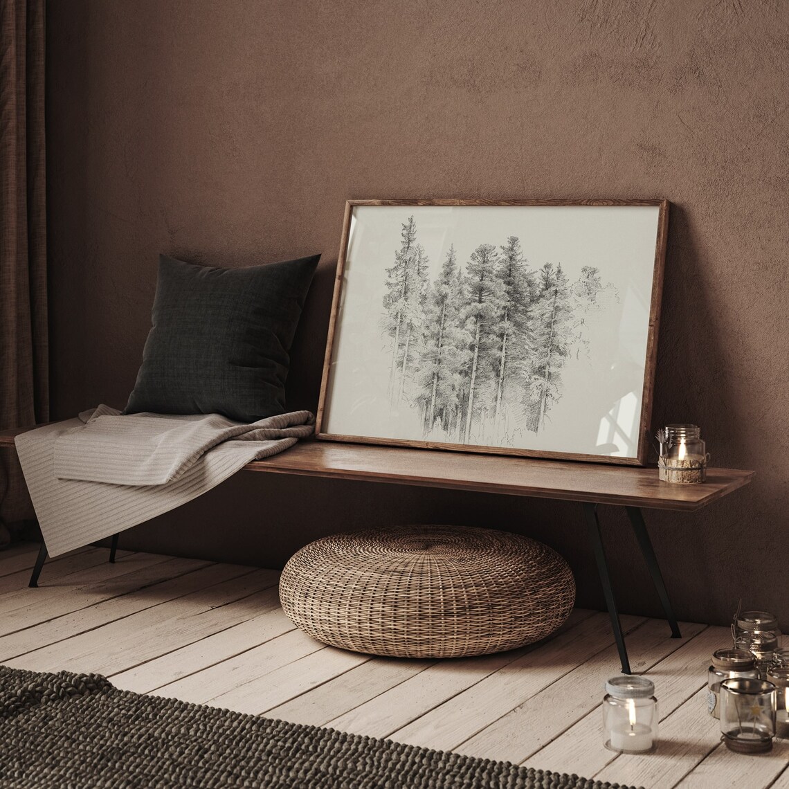 Vintage Forest Sketch, Black And White Art Print - Image 3