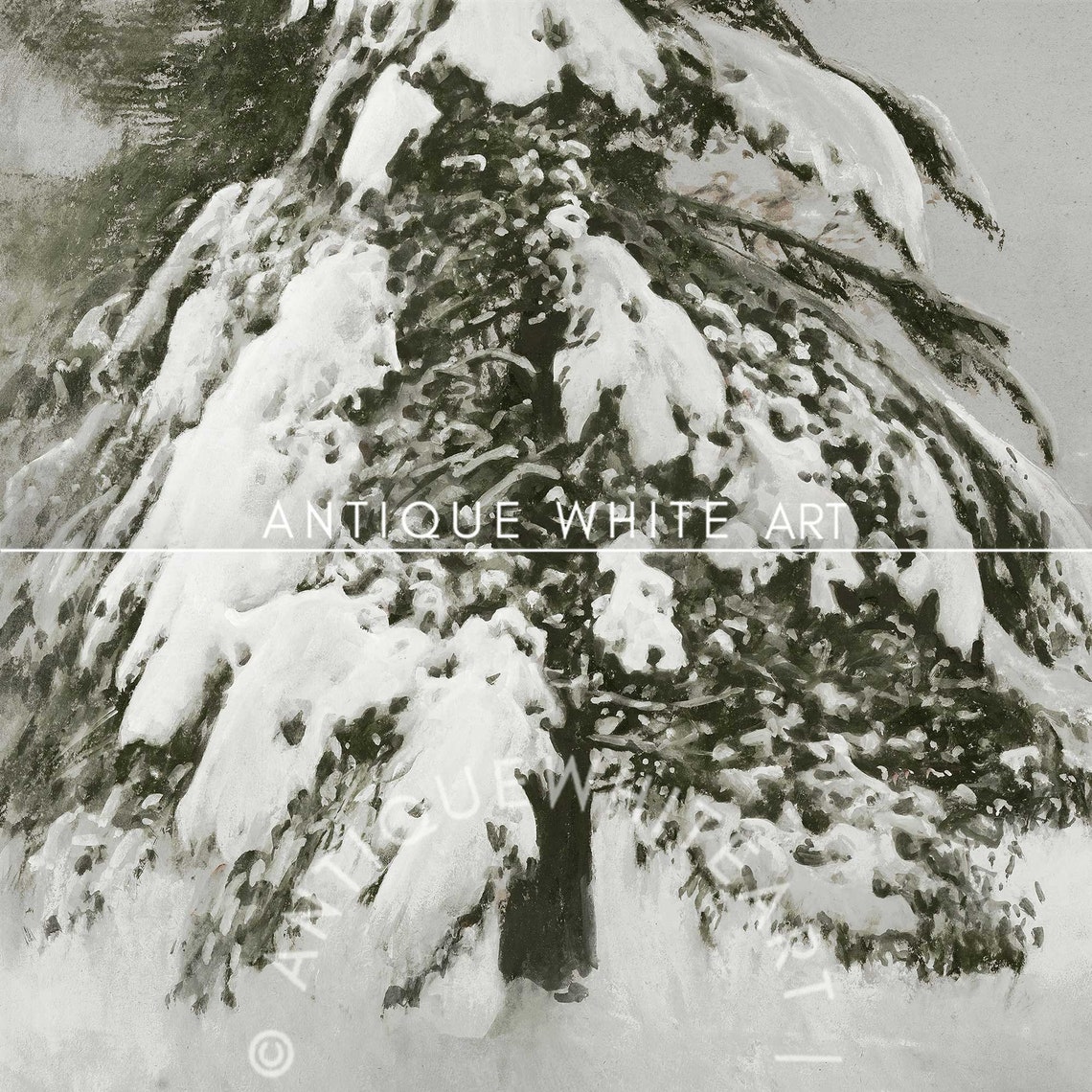 Snowy Winter Pine Trees Snow Covered Forest Vintage Painting Poster - Image 4