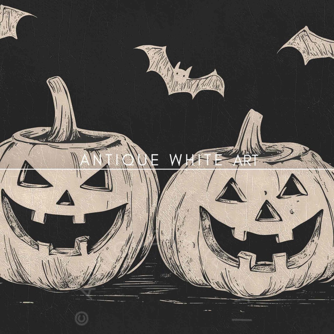 Jack O Lanterns Sketch Black Background Bats Halloween Frame Tv Art Poster - Image 2