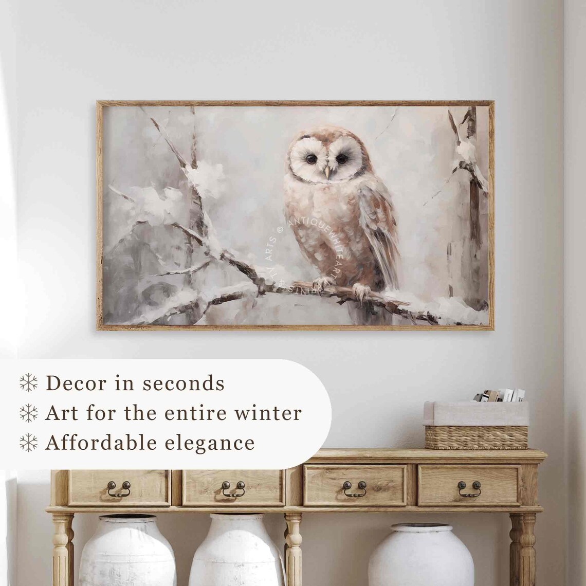 Farmhouse Owl in Winter Painting, Vintage Winter Art - Image 4