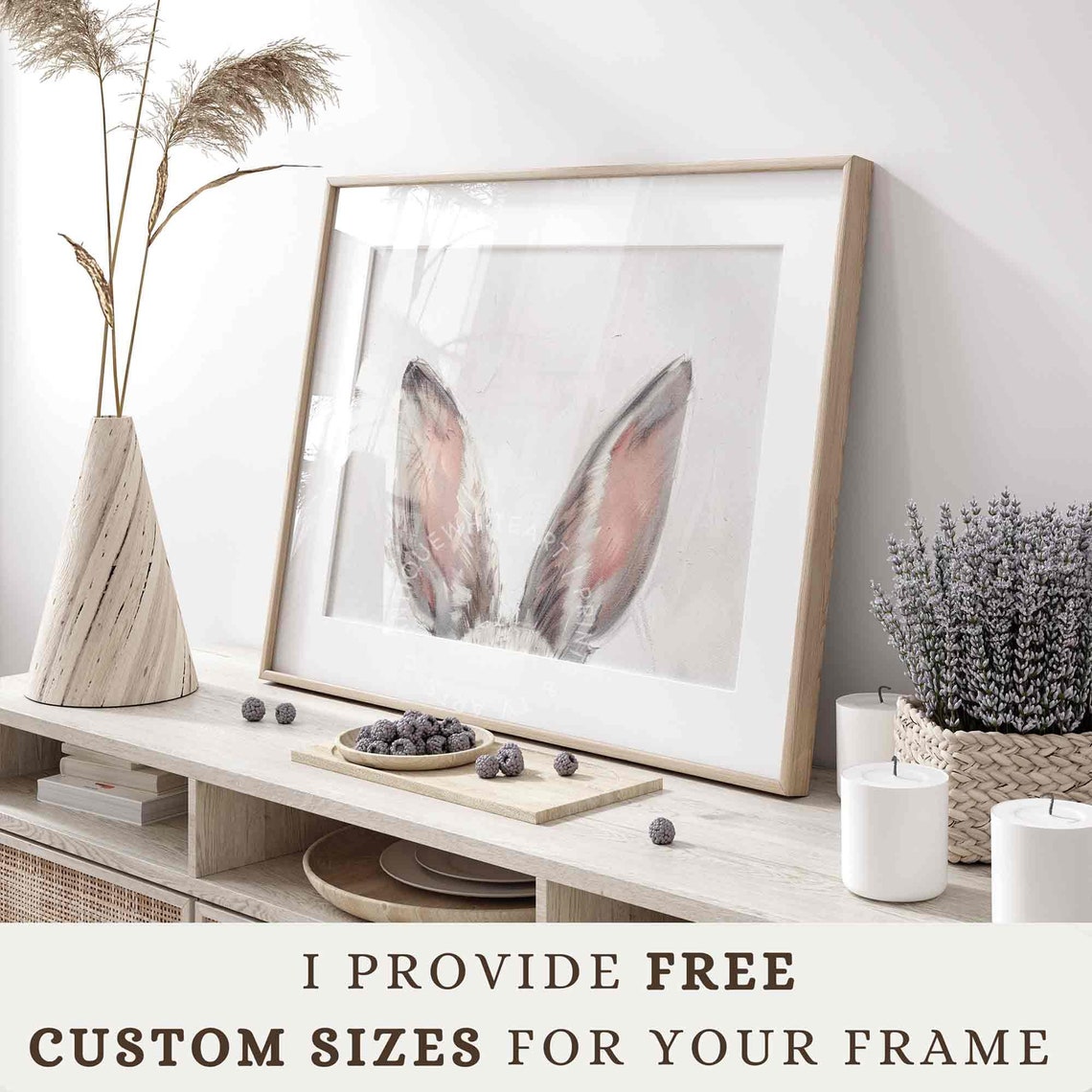 Cute Easter Bunny Ears Painting Soft Neutral Nursery Art Wall Print - Image 2