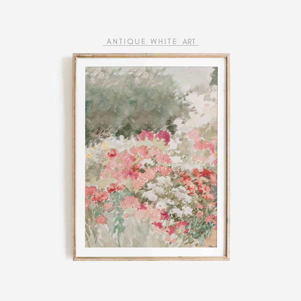 Pink Rose Garden Watercolor Impressionist Floral Art Wall Print