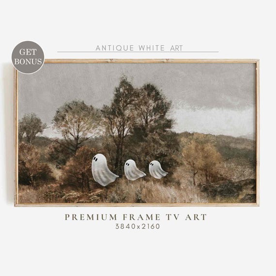 Halloween Vintage Painting For Frame Tv Cute Ghost Family Spooky Tv Art Farmhouse Frame Tv Art Neutral Halloween Decor Tv449