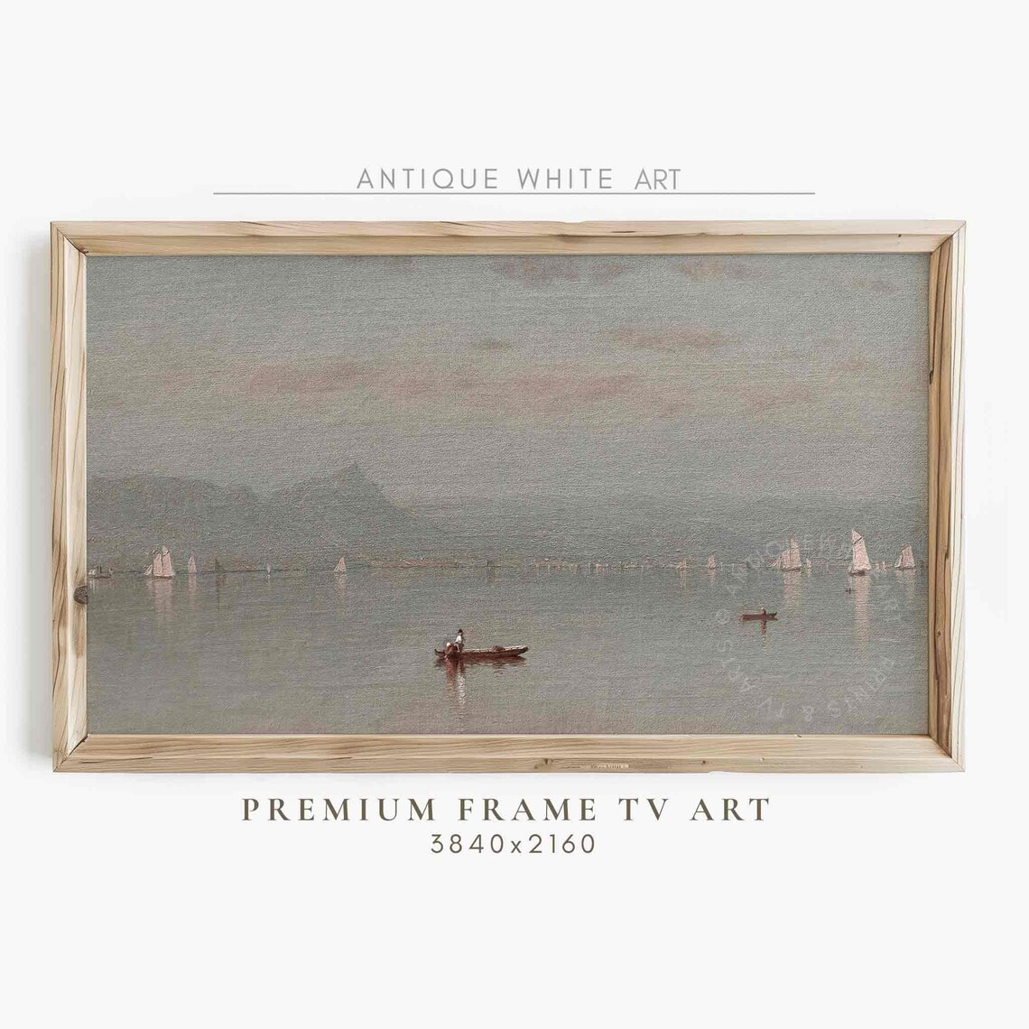 Misty Lake Sailboats Vintage Neutral Seascape Calm Water TV Poster