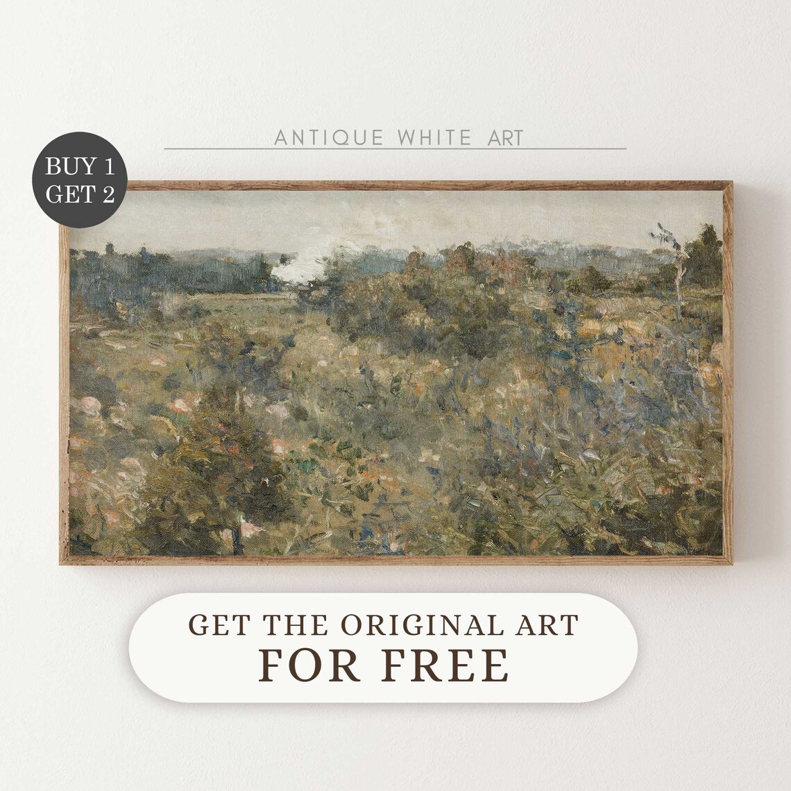 Two Cute Ghosts Muted Meadow Vintage Halloween Spooky Friends Art Poster - Image 2