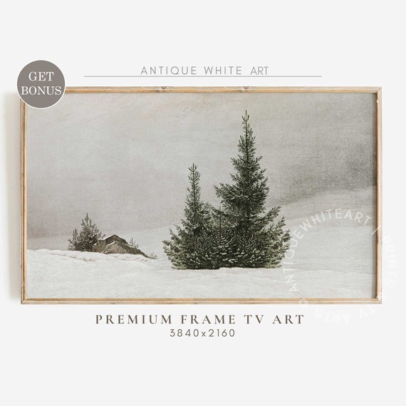 Vintage Winter Pine Trees Art Print, Farmhouse Christmas