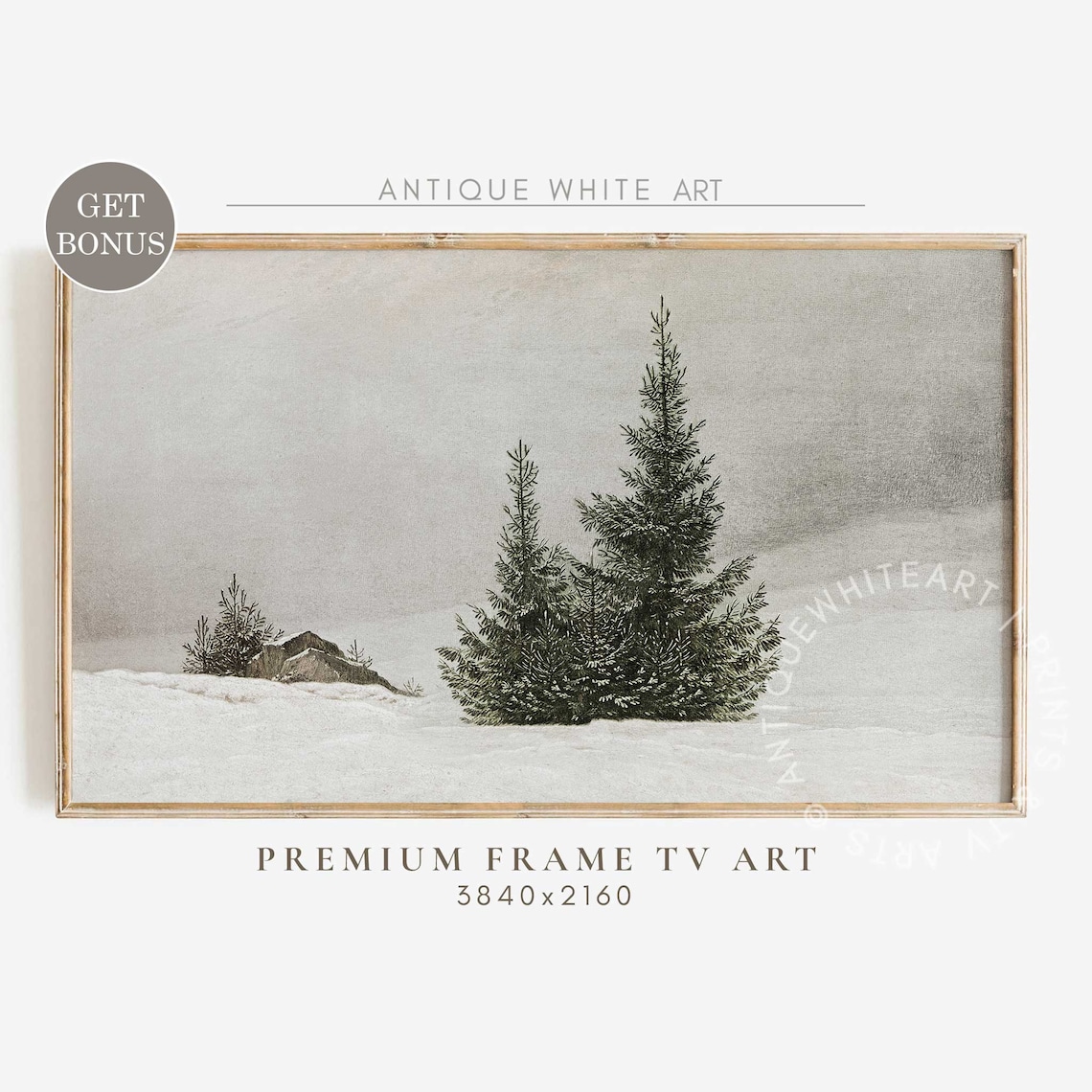 Vintage Winter Pine Trees Art Print, Farmhouse Christmas