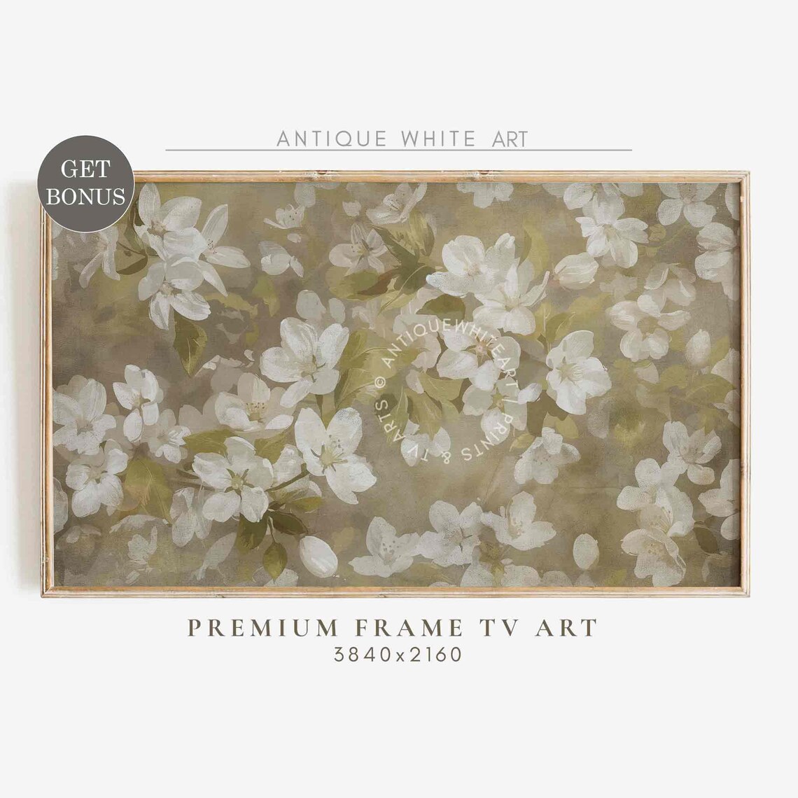 Frame Tv Art Neutral Floral Screensaver Vintage Flowers Painting Rustic Country White Flowers Tv Art Tv395
