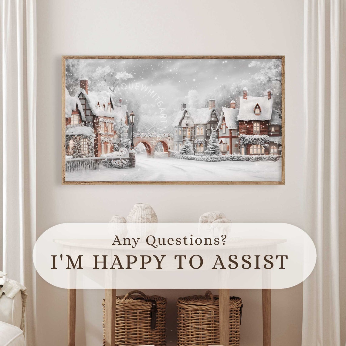 Frame Tv Art Winter Village Farmhouse Christmas Art For Tv Snowy Winter Painting Holiday Decor Tv173 - Image 2
