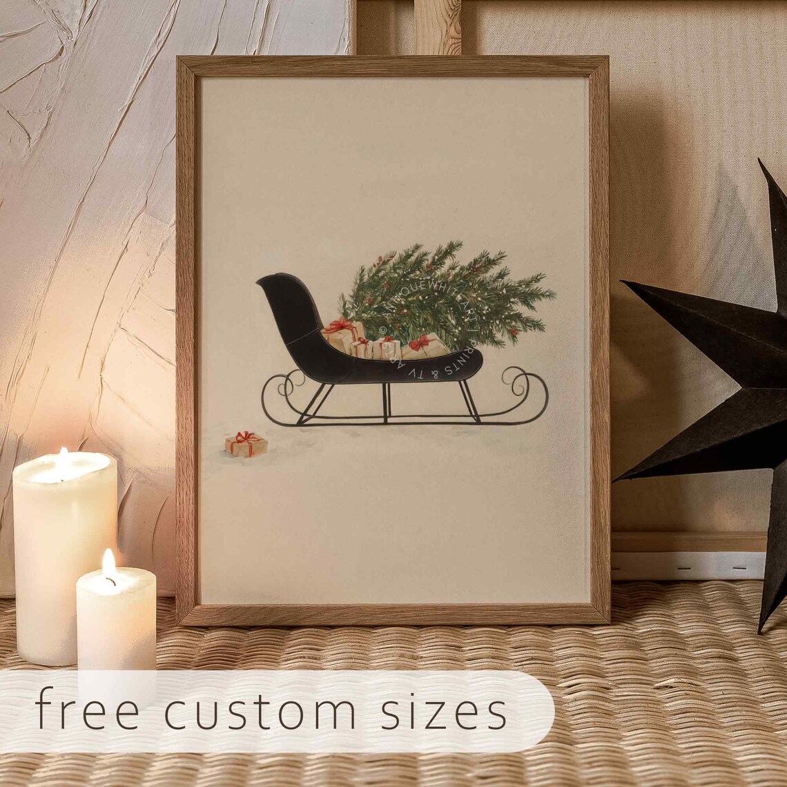 Vintage Sleigh Christmas Tree Holiday Decor Art Print - Image 2