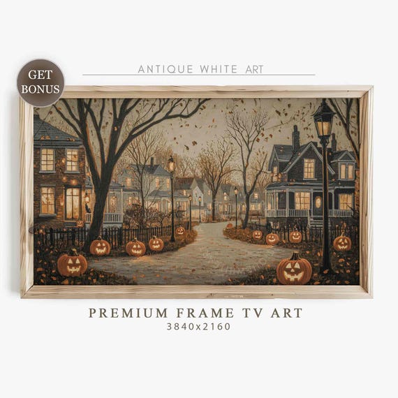 Spooky Town Vintage Town Street Autumn Art Print