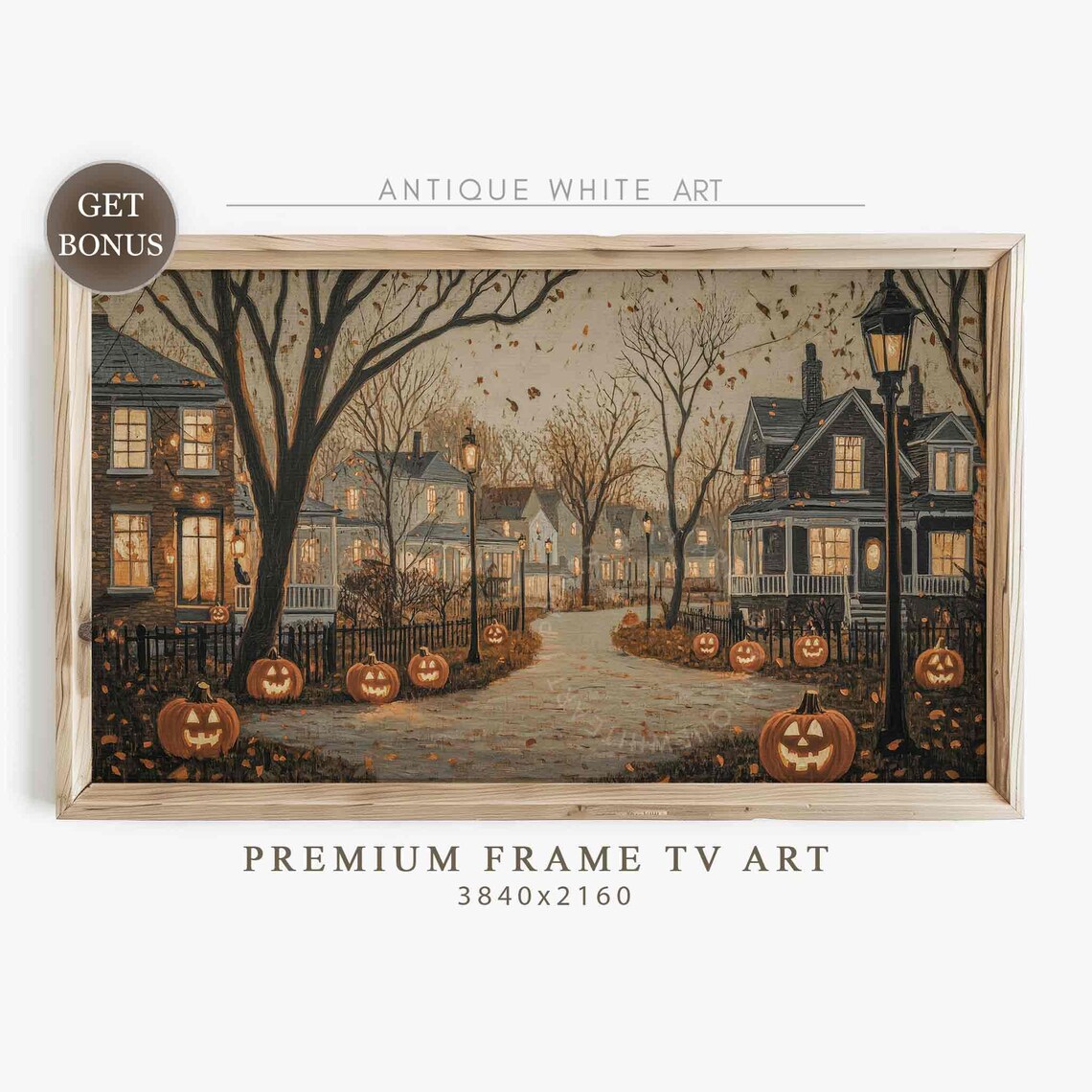 Spooky Town Vintage Town Street Autumn Art Print