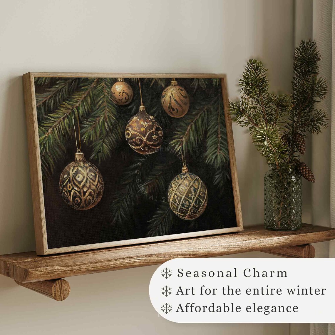 Dark Christmas Wall Art Vintage Christmas Ornaments Oil Painting Moody Winter Print Holiday Decor Christmas W160 - Image 4
